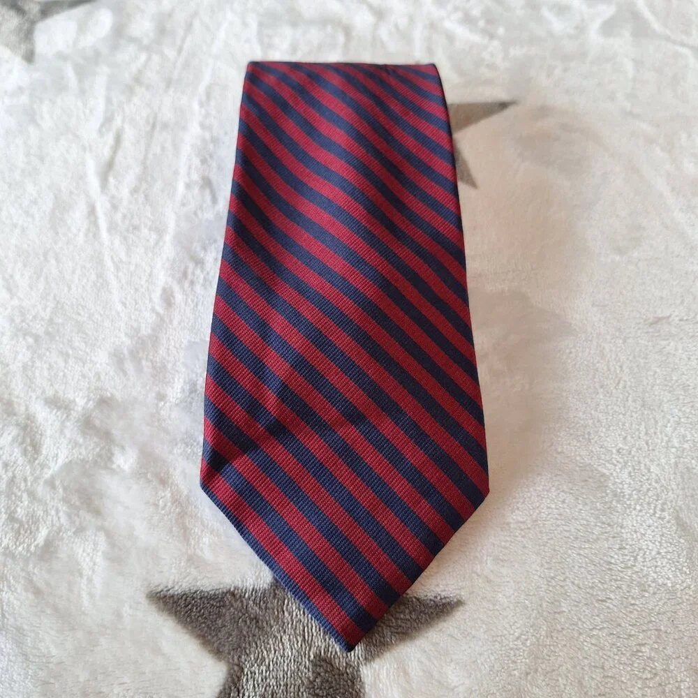 Brooks Basics Men's Tie 100% Silk‎ Burgundy/Blue Stripe Made In USA Necktie